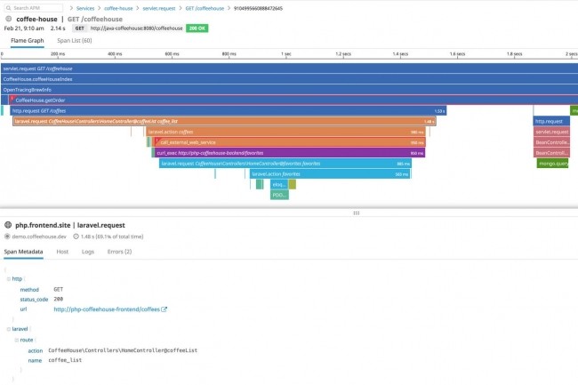 Datadog fournit maintenant des extensions pour visualiser l’exécution complète des chemins de requêtes des applications PHP. (Crédit : Datadog)