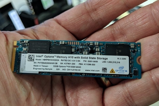L'Optane Memory H10 d'Intel avec Solid State Storage est essentiellement deux disques en un seul. (Crédit : IDG)