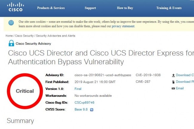 Des vulnrabilits sur UCS Director et Cisco UCS Director Express for Big Data pourraient permettre  un attaquant distant non authentifi de contourner l'authentification. (Crdit : Cisco)