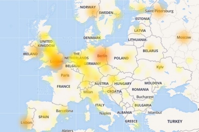 Cartographie des incidents rencontrés par les utilisateurs de Wikipedia remontés sur le site Downdetector au 9 septembre 2019. (crédit : Downdetector)