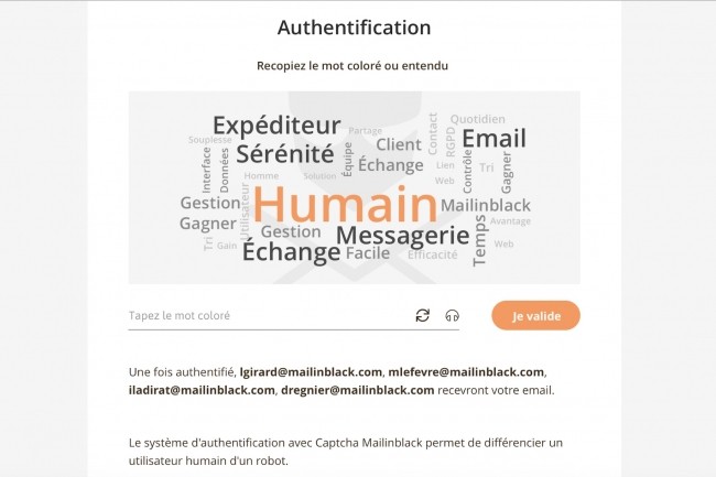 Mailinblack renforce les filtres de protection traditionnels de la messagerie avec des technologies IA de dtection d'anomalies et une authentification humaine, ci-dessus. (Crdit : Mailinblack)