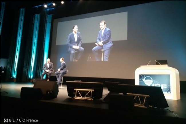 Gérald Karsenti, DG de SAP France (à gauche), a dialogué avec Gianmaria Perancin, président de l’USF, lors de la Convention USF à Nantes.  (Crédit : CIO France/BL)