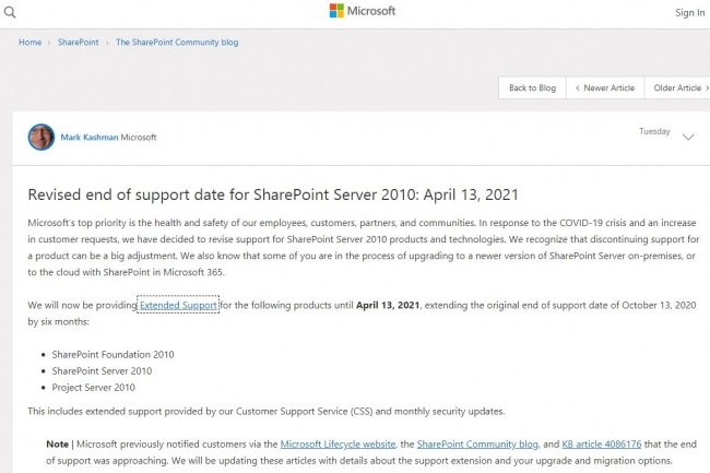 Grce  lextension du support, SharePoint Server 2010 et de Windows 10 1809 continueront  recevoir des mises  jour de scurit mensuelles - et des correctifs d'urgence si ncessaire