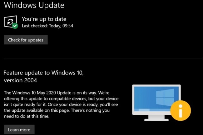 Microsoft prévient les utilisateurs souhaitant installer la dernière mise à jour Windows 10 que leur système n'est pas prêt à la recevoir. (crédit : Microsoft)