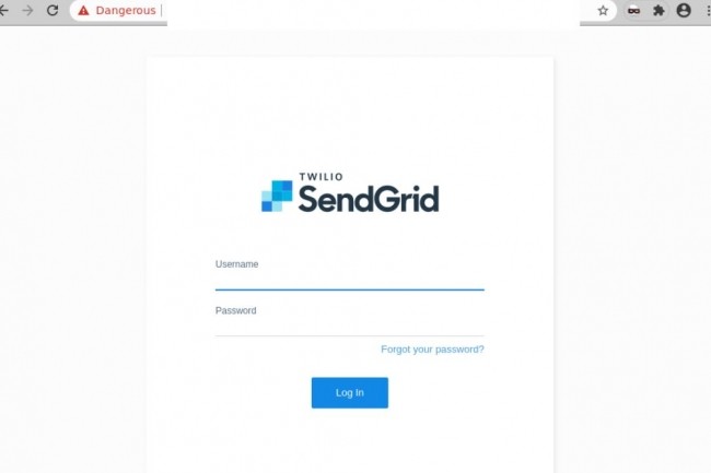 La fausse de page de connexion sur laquelle l'email de phishing envoy�e aux utilisateurs de SendGrid est destin�e � subtiliser leurs identifiants de connexion. (cr�dit : Mailguard)