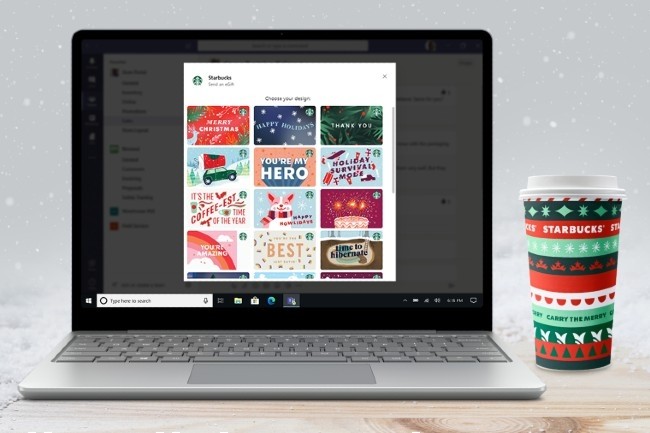 L'app Teams de Starbucks permet d'offrir une carte cadeau à un collaborateur, un partenaire, un client. (Photo Microsoft)