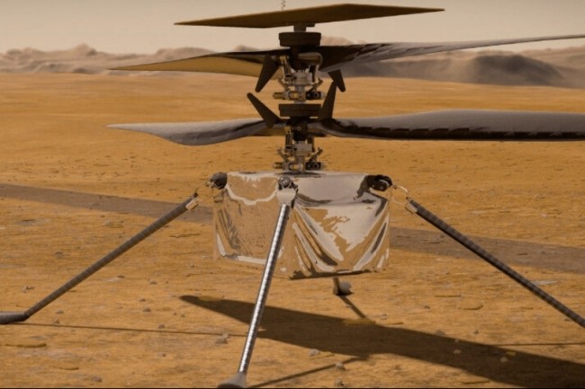 Le drone semi-autonome Ingenuity a �t� embarqu� dans le robot Perseverance d�pos� sur Mars le 18 f�vrier dernier. (cr�dit : Nasa)