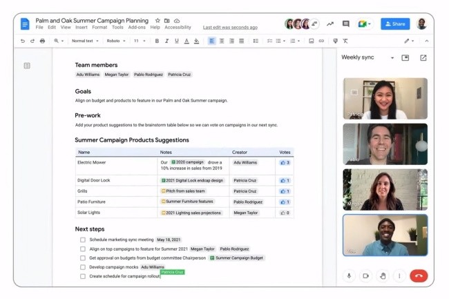 L'approche Smart Canvas complète Workspace pour faciliter la collaboration en incluant une meilleure intégration avec Meet. (Crédit Photo: Google)