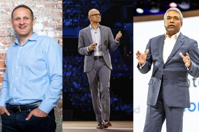 De gauche à droite : Adam Selipsky (CEO d'AWS); Satya Nadella (CEO de Microsoft) et Thomas Kurian (CEO de Google Cloud). Crédit photo : Tableau / Microsoft / Google Cloud 