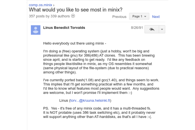 Il y a 30 ans, un jeune développeur finlandais, Linus Torvalds, envoyait un message pour dire qu'il voulait créer un OS libre. (Crédit Photo: DR)