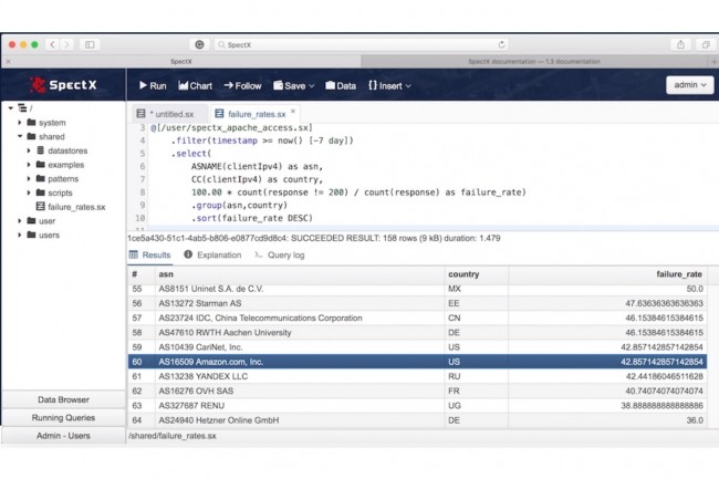 L'outil de parsing et d'analyse des logs développé par SpectX explore les données sans indexation préalable. (Crédit : SpectX)