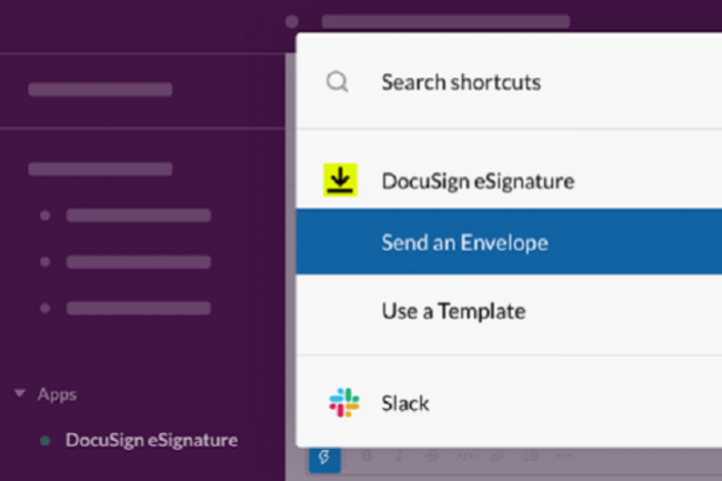 Avec l'intégration de DocuSign eSignature pour Slack, les utilisateurs peuvent envoyer et signer des documents importants depuis Slack. (Crédit : Slack)
