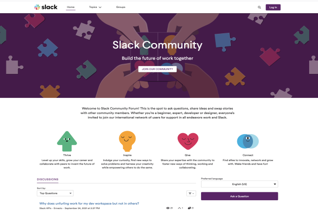 Slack a ouvert un forum ddi pour sa communaut d'utilisateurs novices ou experts pour changer et partager des informations et des expriences. (Crdit Photo: Slack)