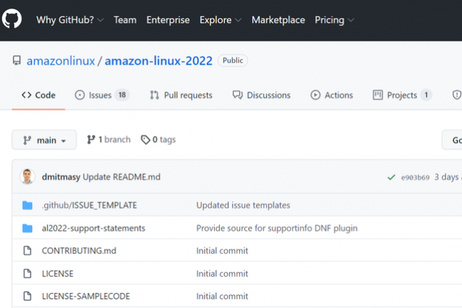 D’autres fonctionnalités d'Amazon Linux 2022 sont répertoriées sur la page GitHub Amazon Linux 2022. (Crédit : GitHub)