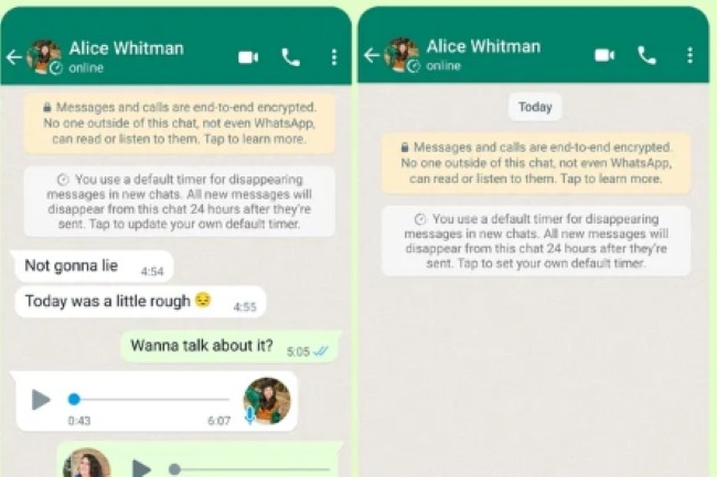 WhatsApp a automatis� la suppression des chats individuels et �tendu la p�riode d'effacement (24h ou 90 jours). (Cr�dit Photo: WhatsApp)