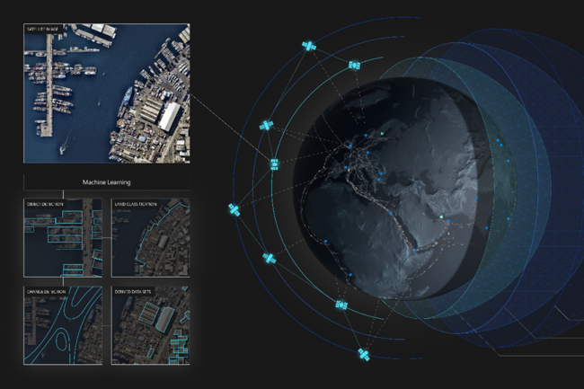 L'écosystème Azure Space montre les capacités multi-orbites et géospatiales grâce à l'apprentissage automatique. (Crédit : Microsoft)
