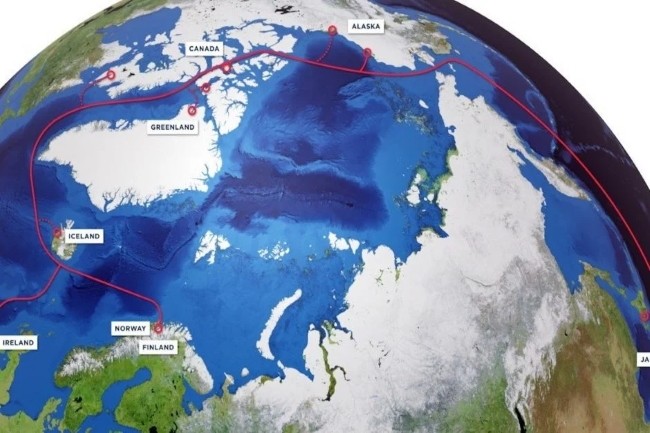 Le futur c�ble sous-marin reliant l'Asie � l'Europe passera au large du Canada et autour du Groenland. (Cr�dit Photo: Cinia)