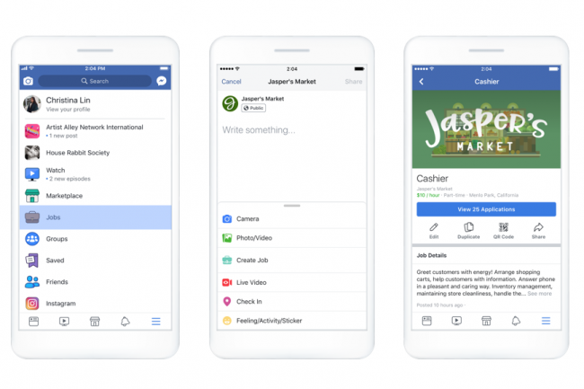 Facebook propose une fonctionnalité Offres d'emploi sur sa plateforme depuis 2018. Elle cessera en février 2022 (Crédit : Facebook)