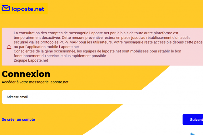 Laposte.net invite ses clients à se connecter à leur messagerie via le site web La poste ou l’application. (Crédit : Laposte.net)
