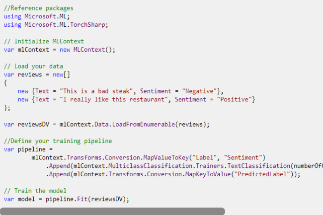 Exemple d'intégration dans le pipeline de l'API classification de texte. (Crédit Photo: Microsoft)