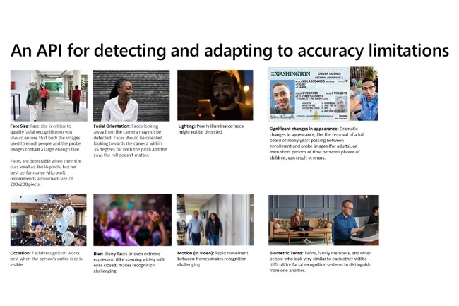 Microsoft propose aux développeurs une API de reconnaissance signalant les problèmes d'éclairage, de flou, d'occlusion ou d'angle de la tête dans les images soumises pour la vérification faciale. (Crédit : Microsoft)