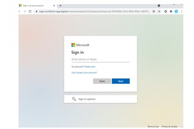 Exemple de tentative de phishing via une page de connexion piégée à un compte Microsoft. (crédit : Microsoft)