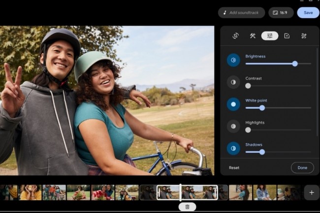 Un aperçu du prochain éditeur de films de Google Photos à venir sur Chromebook dont l'interface utilisateur peut encore évoluer d'ici sa sortie cet automne. (crédit : Google)