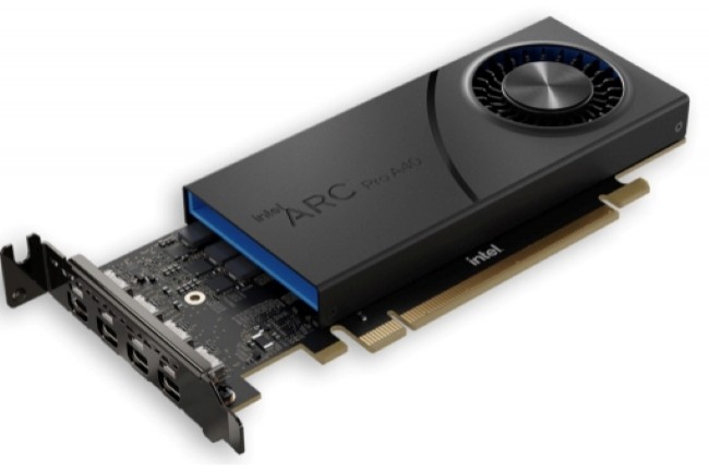 GPU Arc Pro A40 pour PC de bureau d’Intel. Les trois modèles de la gamme Arc devraient être commercialisés d’ici la fin de l’année. (Crédit : Intel)
