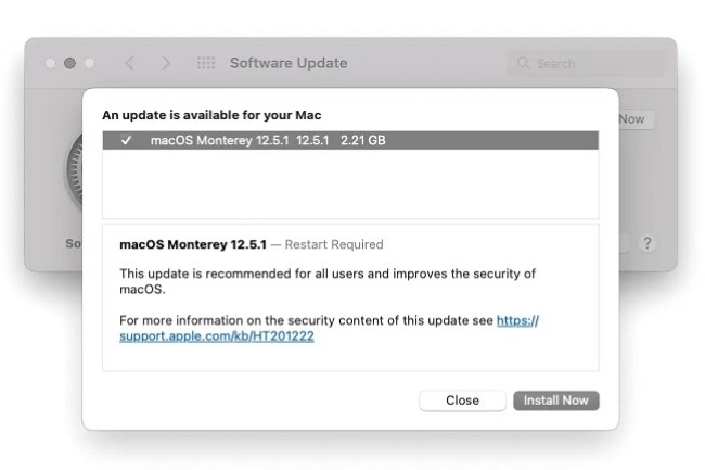 Apple a publié mercredi macOS Monterey 12.5.1, une mise à jour du système d'exploitation de Mac. (Crédit : Apple)