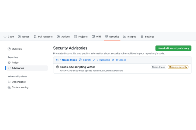 Parmi les annonces autour de la sécurité, GitHub propose des rapports privés sur les vulnérabilités. (Crédit Photo : GitHub)
