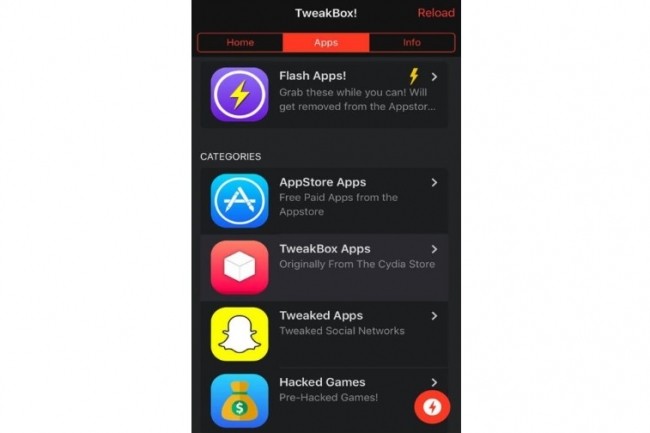 TweakBox est une bibliothèque d’applications alternative à l’App Store d’Apple. Son utilisation sur un iPhone nécessite toutefois que l’équipement ait été préalablement jailbreaké. Illustration : D.R.