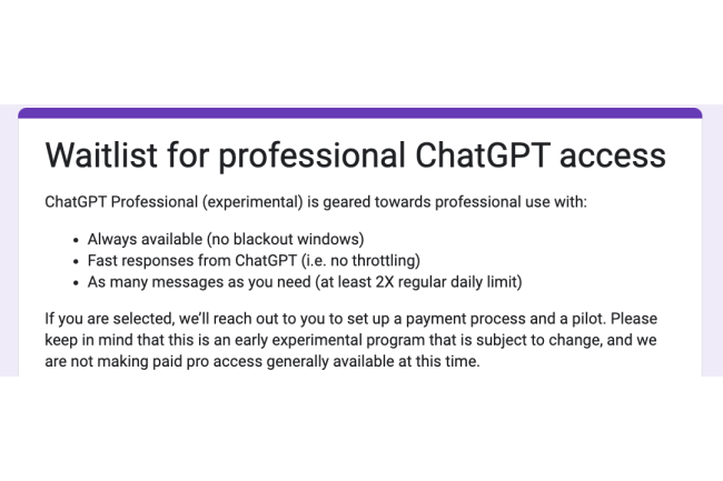 Une liste d'attente a t mise en place pour tester la version professionnelle de ChatGPT a indiqu OpenAI sur serveur Discord. (Crdit Photo : DR)