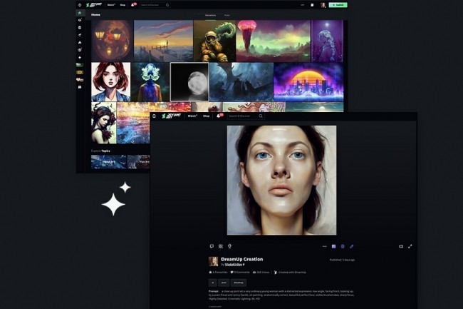 L'outil DreamUp de Deviant Art est vis aux cts de Stability AI et Midjourney par une action de groupe aux Etats-Unis pour violation de droits  l'image. (crdit : Deviant Art) 