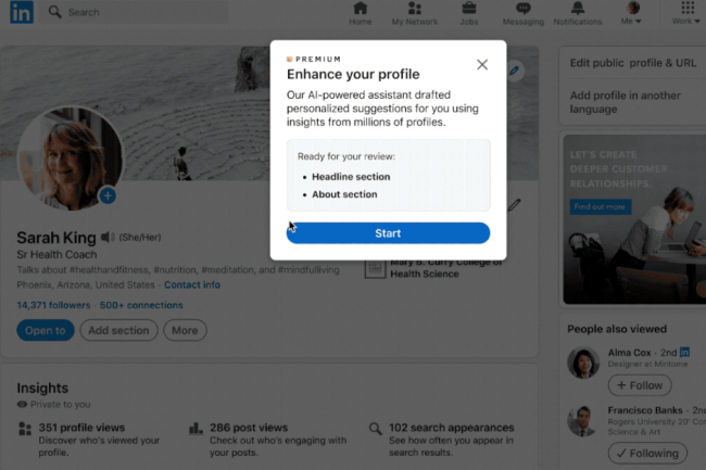 La fonction d'aide à la création d'un profil LinkedIn est déployée aujourd'hui, mais uniquement pour les utilisateurs premium qui sont 