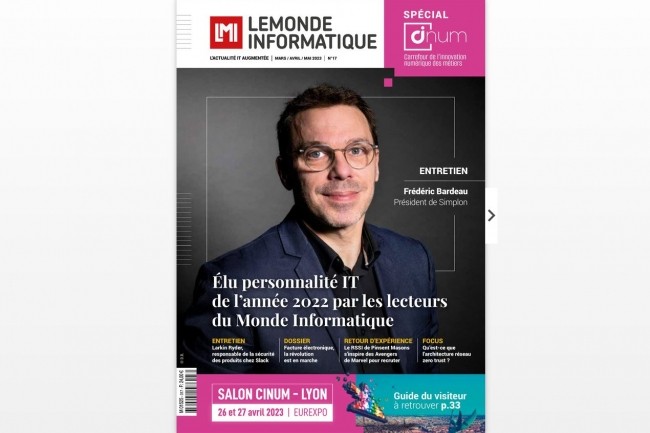 En couverture du LMI Mag 17, Frédéric Bardeau, co-fondateur et président de l'école Simplon, élu personnalité IT de l'année 2022.