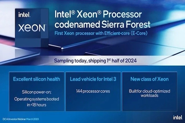 Sierra Forest marque un changement pour Intel qui divise sa gamme de produits pour centres de données en deux branches, le E-Core et le P-Core (Performance Core). (Crédit Intel)