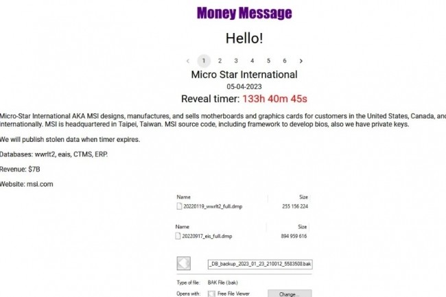 Le cybergang Money Message a rfrenc sur son site MSI comme l'une de ses victimes. (crdit : Bleeping Computer)