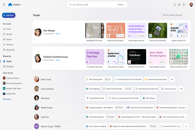 La prochaine interface People de OneDrive complète la fonction Meeting et permet de lié chaque fichier à une ou plusieurs personnes. (crédit : Microsoft)