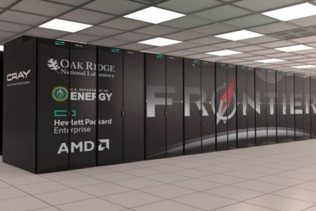 Exploité par le ministère américain de l'Énergie, le supercalculateur Frontier HPE Cray EX intègre des CPU AMD Epyc de 3e génération totalisant 8 730 112 cœurs optimisés pour des traitements en calcul haute performance et IA. (crédit : HPE)