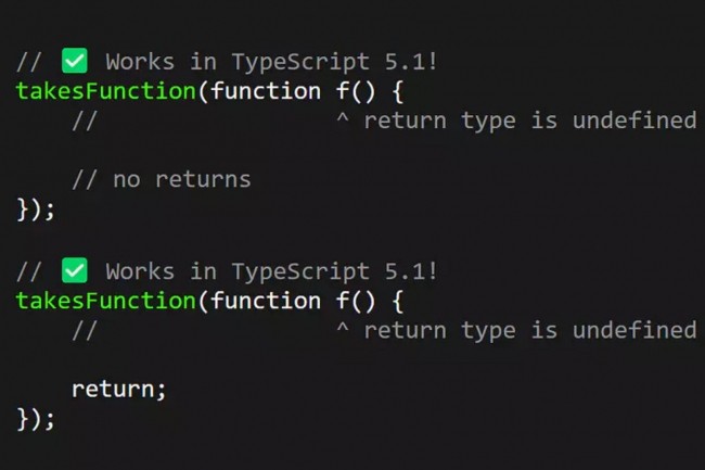 Si une fonction ne renvoie pas d'expression de retour, TypeScript 5.1 peut définir le type de retour de cette fonction sur undefined. (crédit : Microsoft)