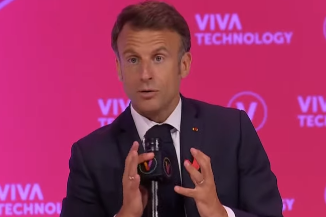 Emmanuel Macron a dvoil plusieurs annonces autour du financement des start-ups et le dveloppement de l'IA en France lors du salon VivaTech. (Crdit Photo : VivaTech)