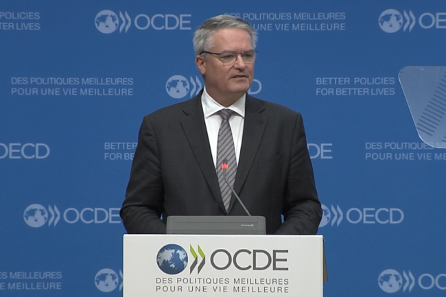 Mathias Cormann, secrétaire général de l'OCDE a présenté les perspectives de l'emploi 2023 et a fait un focus sur l'impact de l'IA. (Crédit : OCDE)