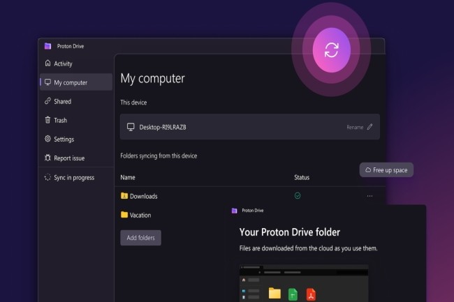 Proton Drive est maintenant disponible  tous les utilisateurs Windows. (Crdit Photo : Proton)