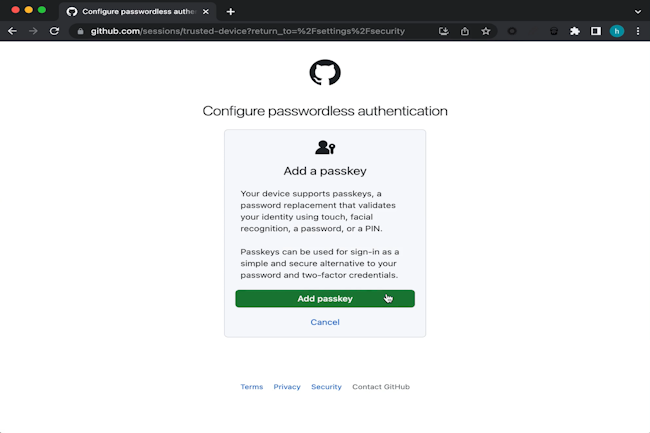 GitHub lance en version beta l'authentification par passkey. (Crédit Photo: GitHub)