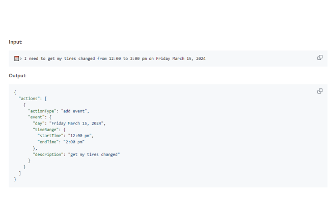 Microsoft donne quelques exemples sur TypeChat pour interfacer le code des applications avec les LLM. (Crdit Photo : Microsoft)