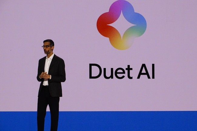 Sundar Pichai, CEO d'Alphabet, a inauguré l'évènement Next de Google Cloud en mettant l'accent sur l'IA générative. (Crédit Photo : JC)