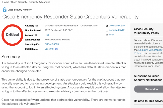 La vulnérabilité, répertoriée sous la référence CVE-2023-20101, est simplement considérée comme critique par Cisco. (Crédit S.L.)
