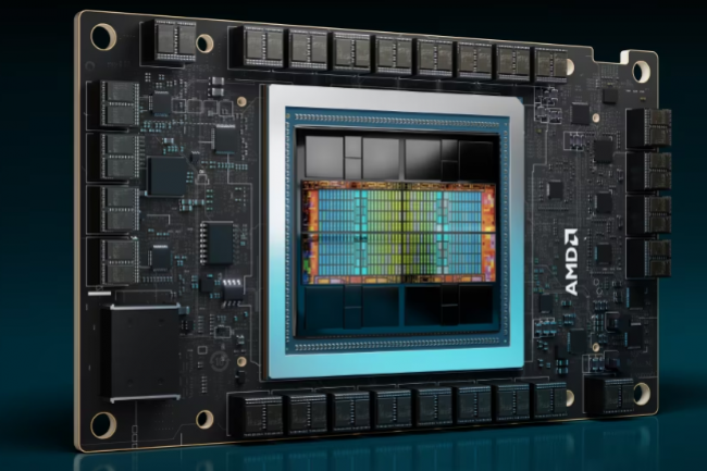 Instinct MI300X est un APU d'AMD conçu pour les traitements IA dans les datacenters. (crédit : AMD)
