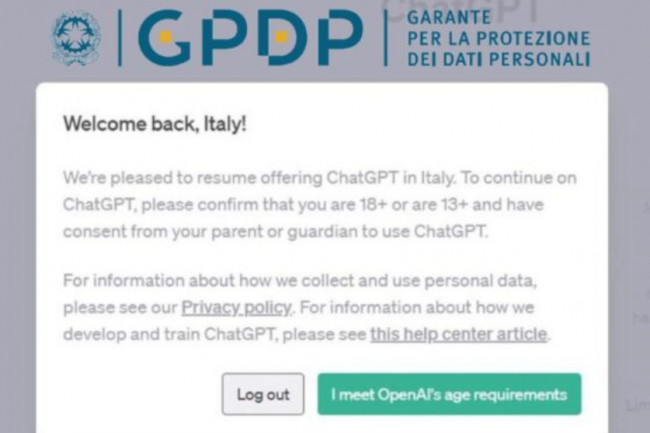 ChatPGT d'OpenAI avait temporairement t vinc par la GPDP entre mars et avril dernier. (crdit : D.R.)
