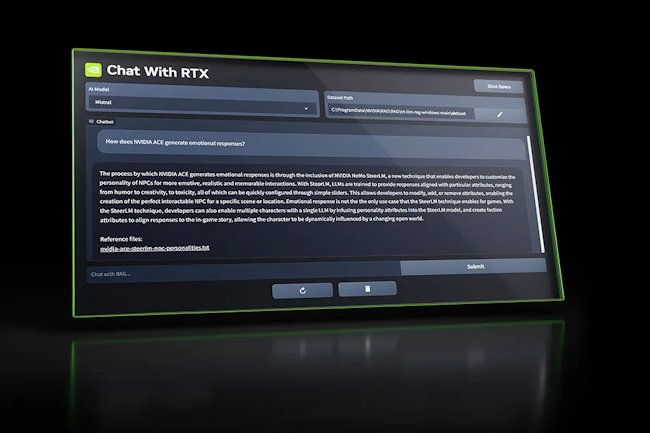 Nvidia a prsent Chat with RTX, un chatbot bas sur Mistral pour les cartes RTX de la marque. (Crdit Photo: Nvidia)